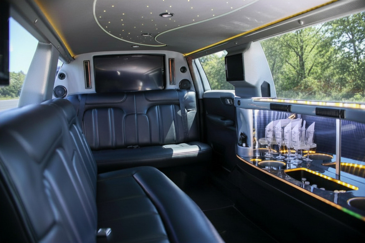 118 - white stretch limo - interior yellow 2