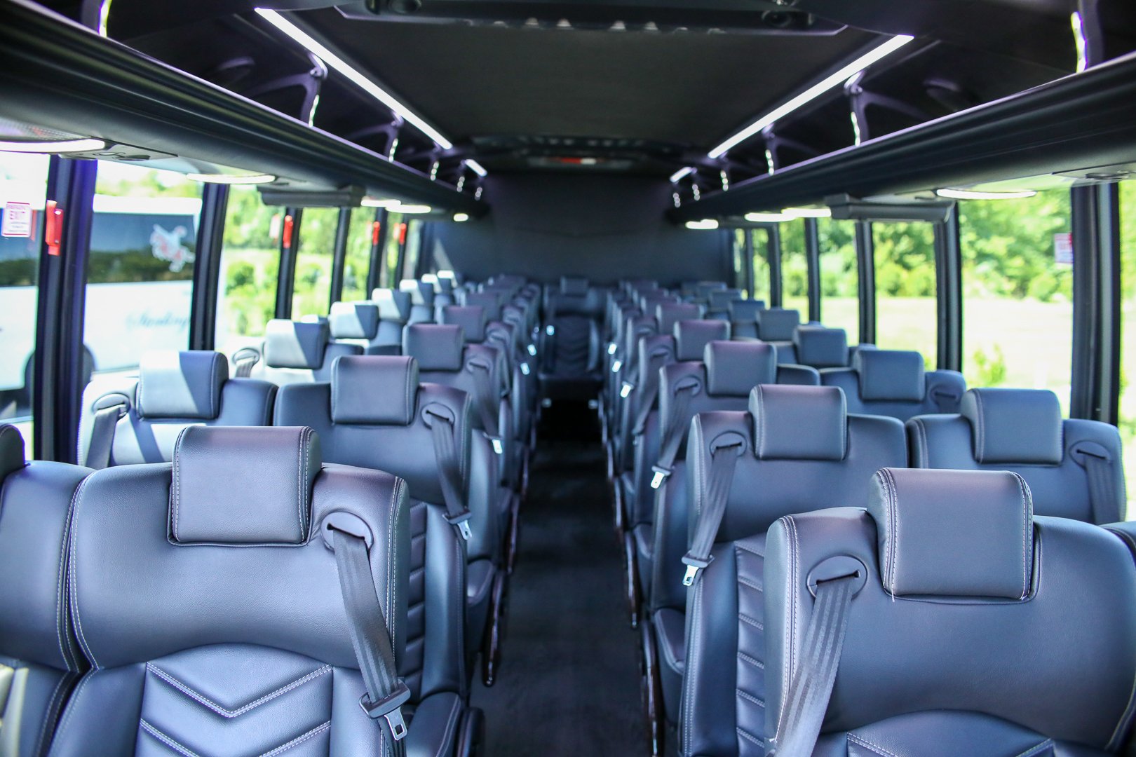41 passenger mini bus interior seats full front view