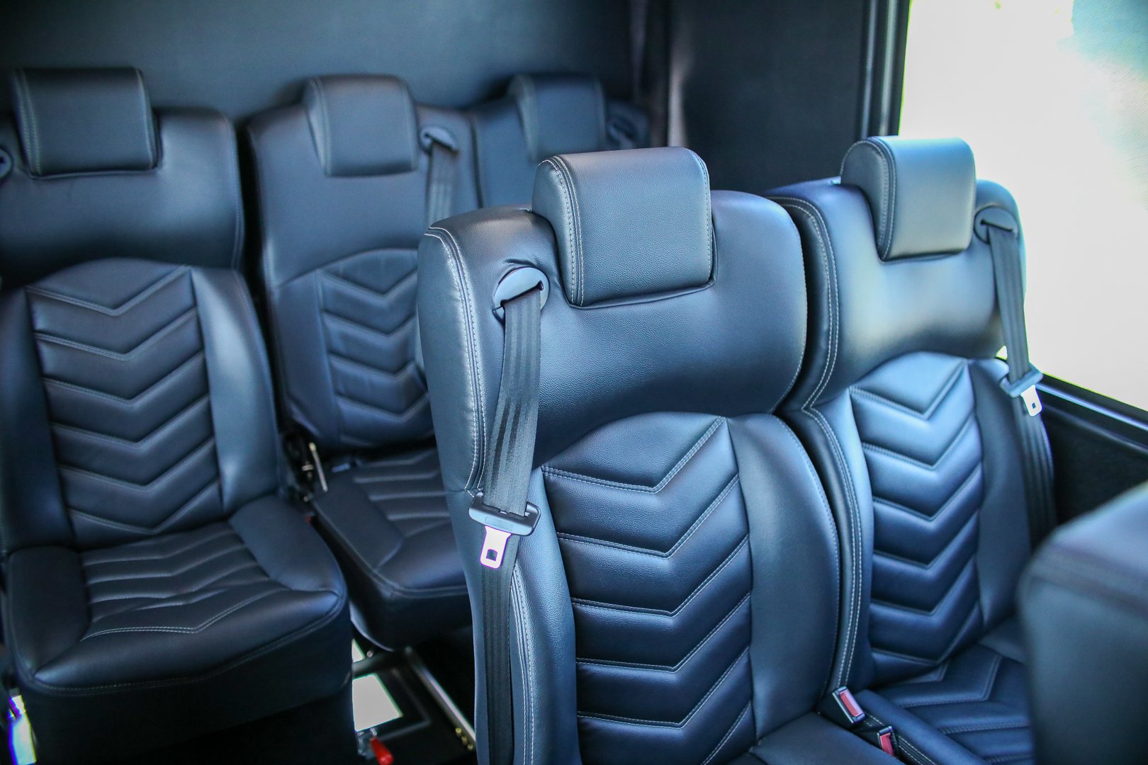 41 passenger mini bus interior seats on an angle