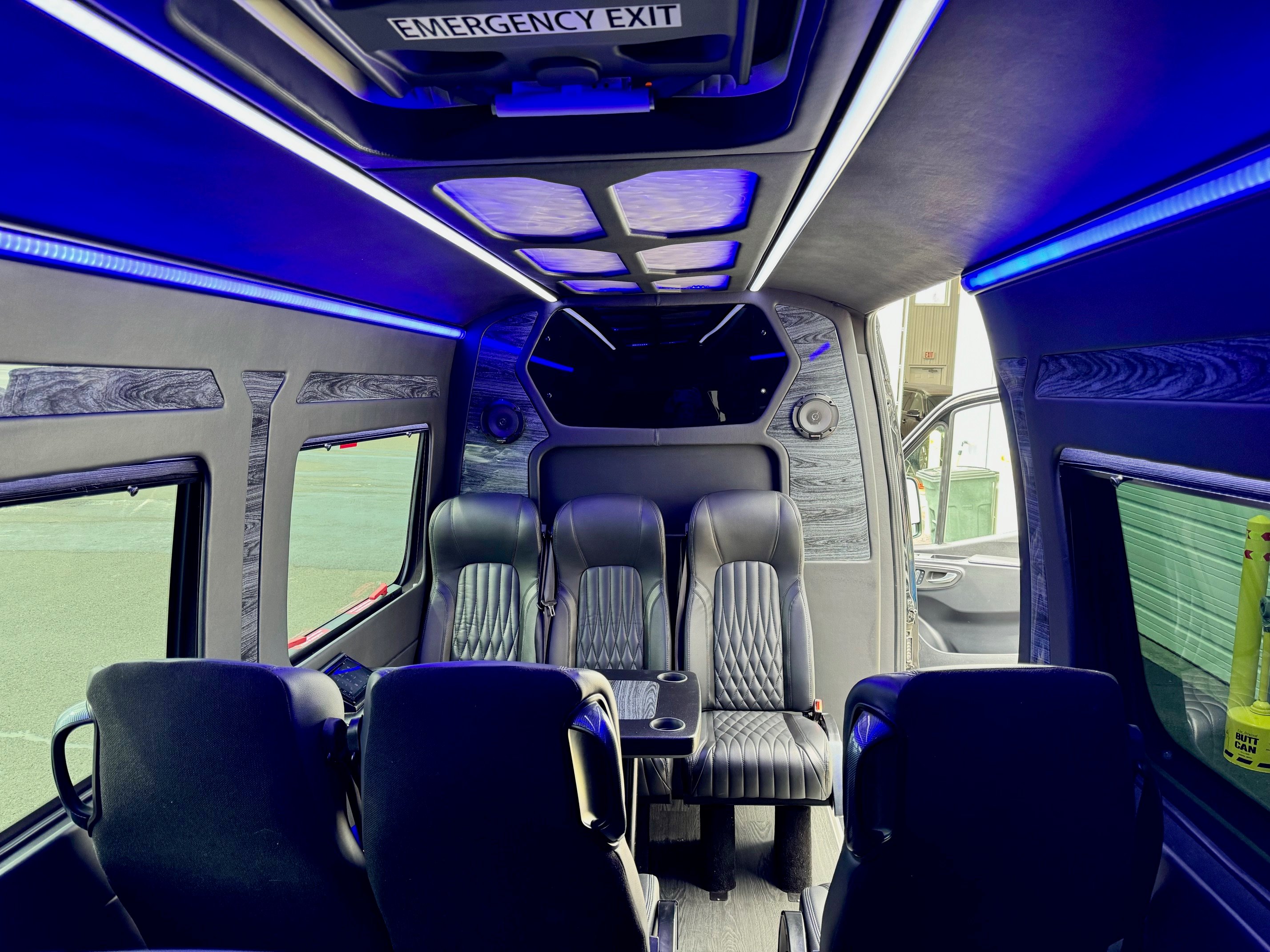 Executive sprinter interior with lights rear view