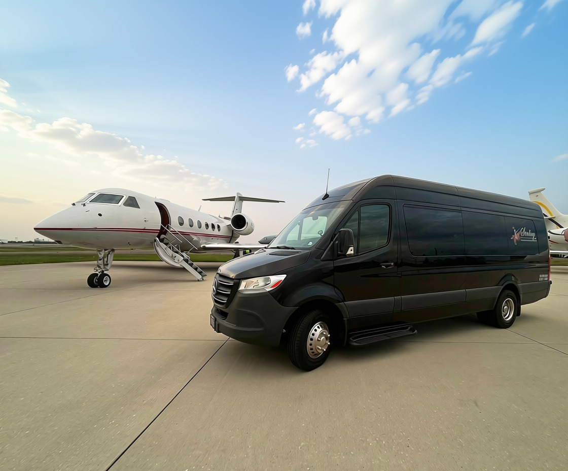 Private aviation - sprinter on tarmac - day
