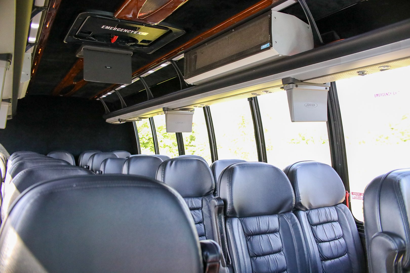 Interior leather seating of executive mini-bus