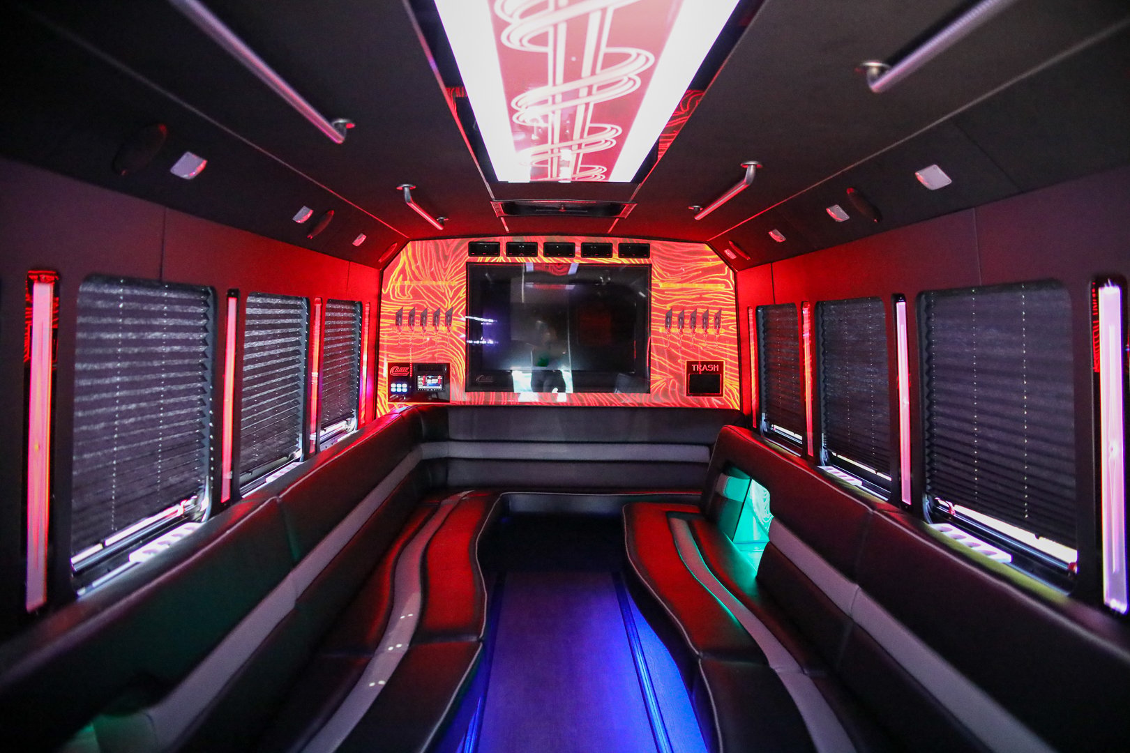 Limo Party Bus with Red Interior LED Lights