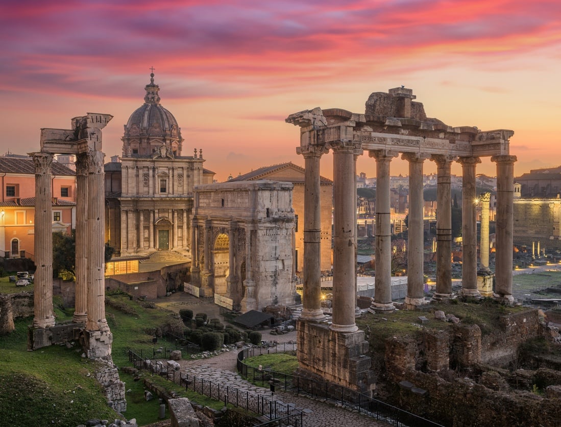 Stock Italy ruins sunset