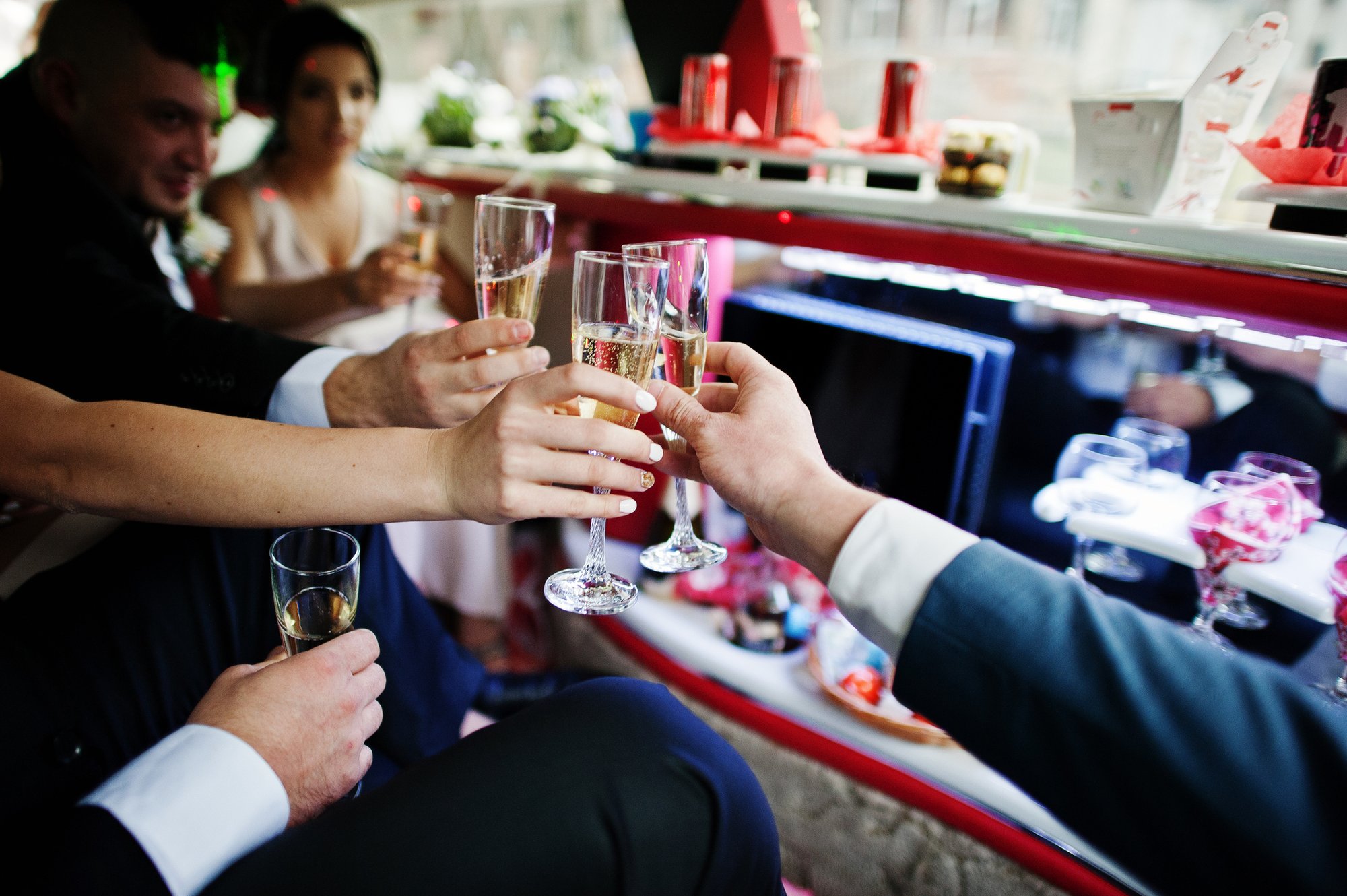 Stock wedding champagne in limo