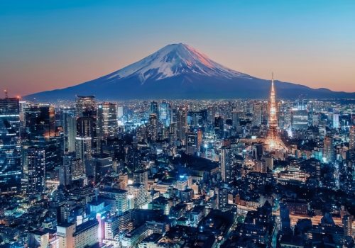 Tokyo,City,Viewed,From,High,Up,At,Sunset,,Japan